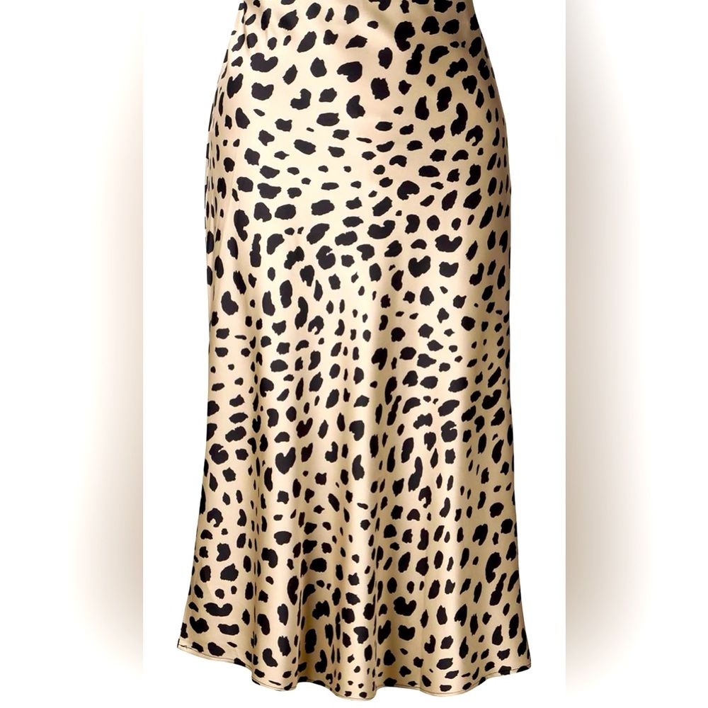 Womens Leopard Print Skirt Silk Satin High Waist Elastic Skirts size S